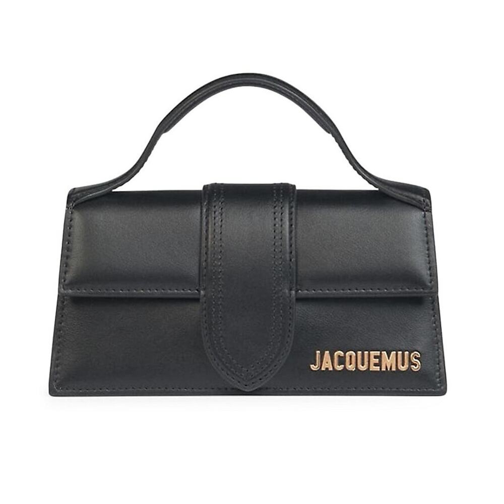 Jacquemus Black Leather Top-Handle Shoulder Bag with Gold Logo